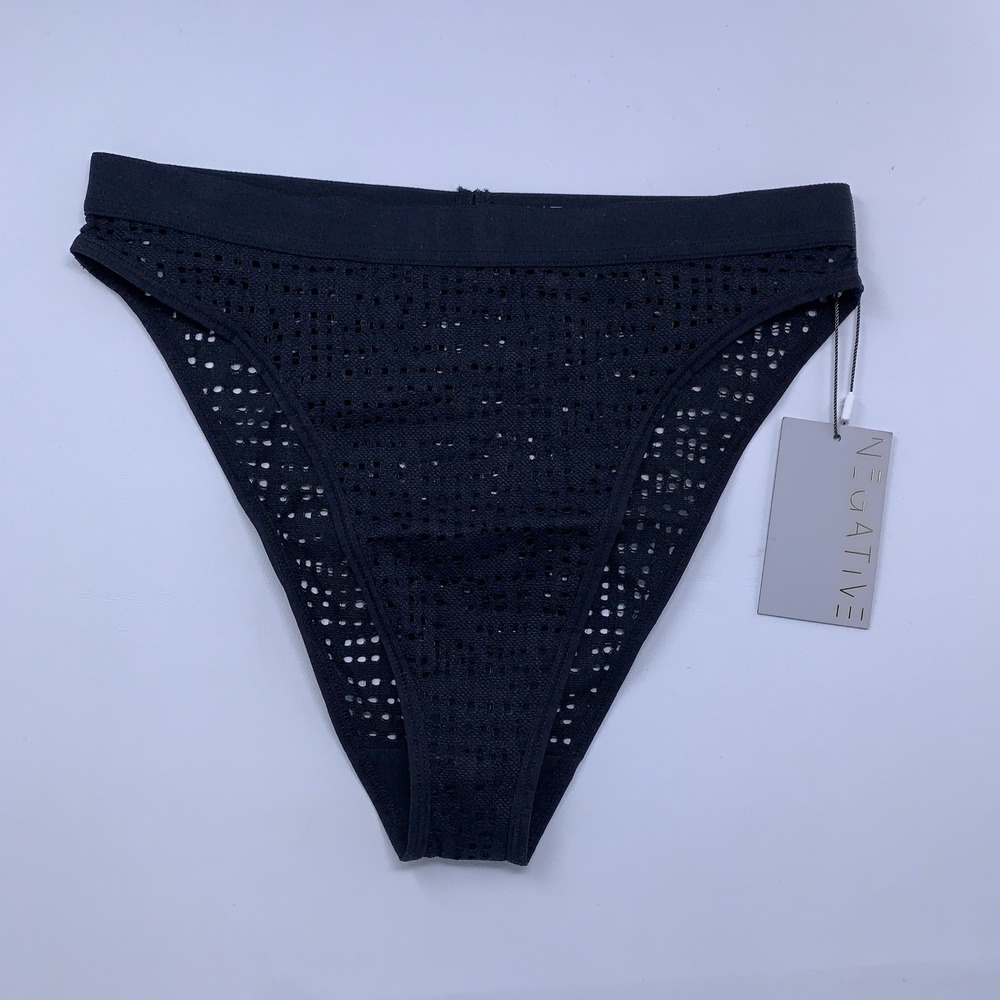 Negative Underwear Womens XS Black Essaouira Pointelle Mesh French Cut Brief NWT